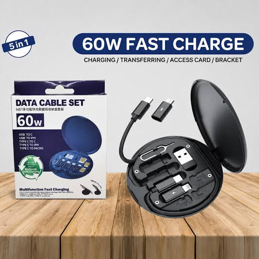 |FREE DELVERY| 5-in-1 60W Fast Charging Cable Storage Box with Phone Stand
