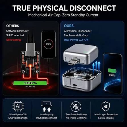 (FREE HOME DELIVERY)140W AI Smart Charging Disconnector | Auto Power Cut-Off USB-C Adapter for Battery Protection & Safe