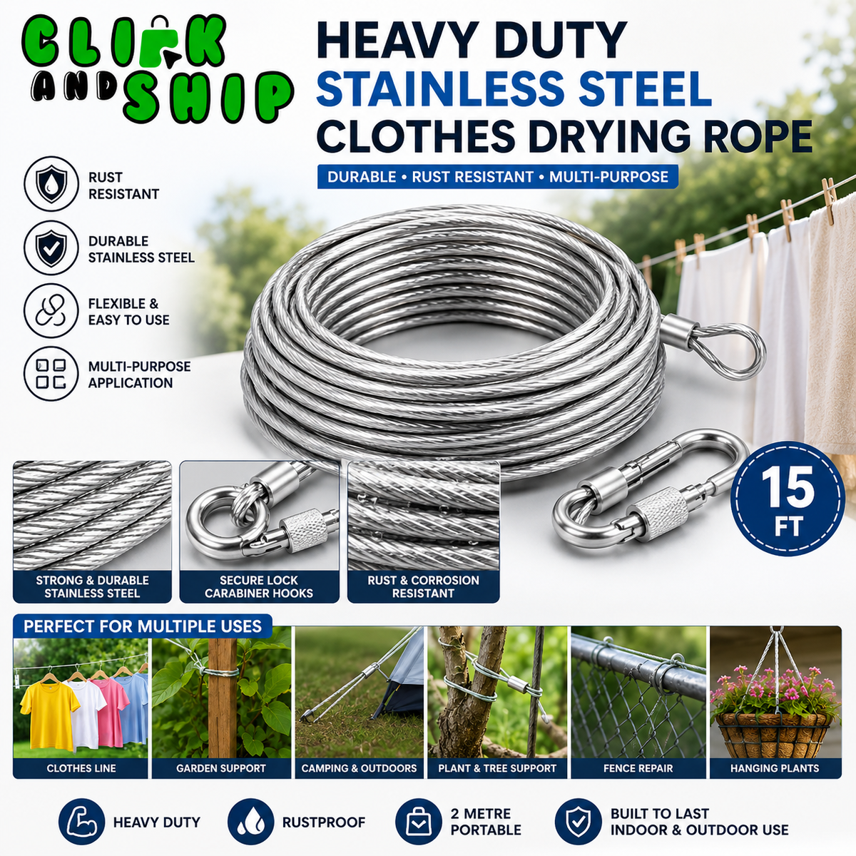 Multi-Use Strong Steel Wire with Hooks
