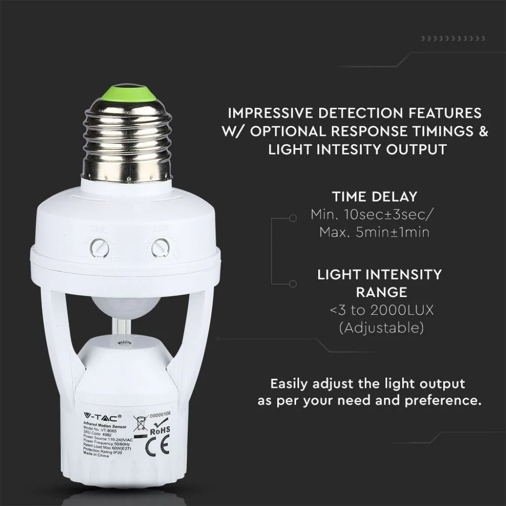 (FREE HOME DELIVERY )Infrared Motion Sensor Lamp Holder – 360° Smart Light Socket With Automatic On/Off Detection