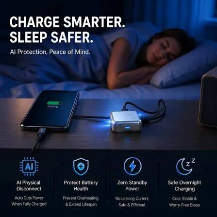 (FREE HOME DELIVERY)140W AI Smart Charging Disconnector | Auto Power Cut-Off USB-C Adapter for Battery Protection & Safe