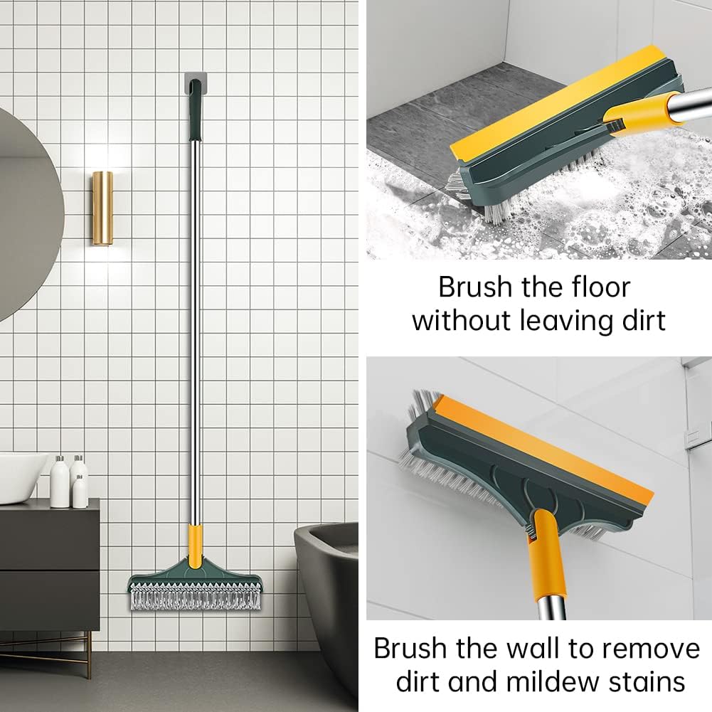 [FREE HOME DELIVERY] 3 in 1 Floor Scrub Brush with Squeegee, Floor Scrub Brush with Long Handle, 180° Rotating Brush Head for Floor Kitchen Wall Deck Tile Cleaning
