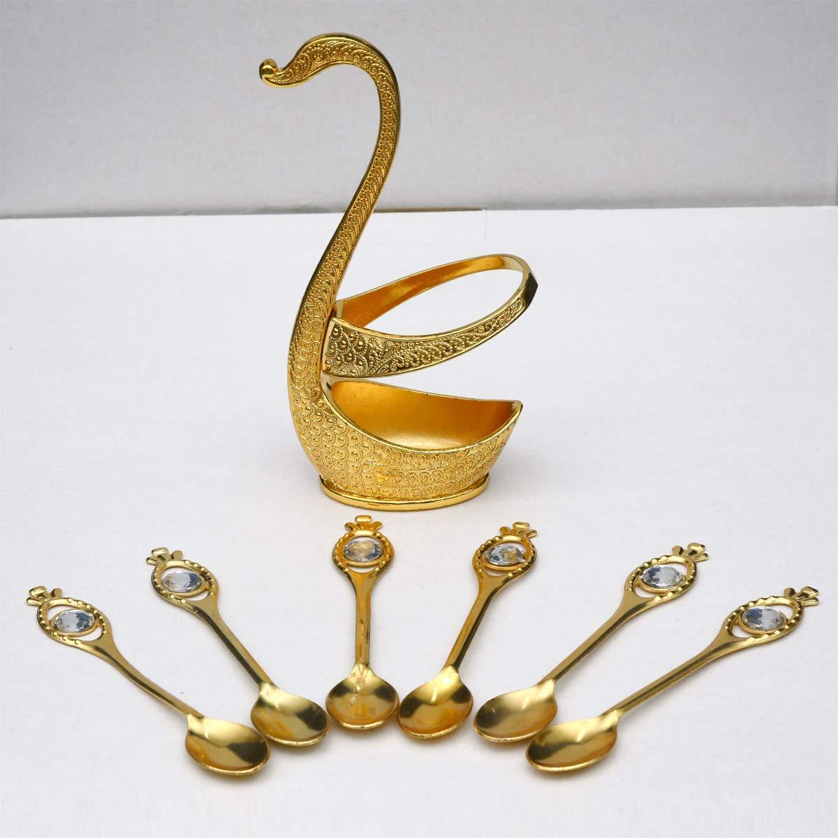 Color Guaranteed Spoon Set With Swan Stand