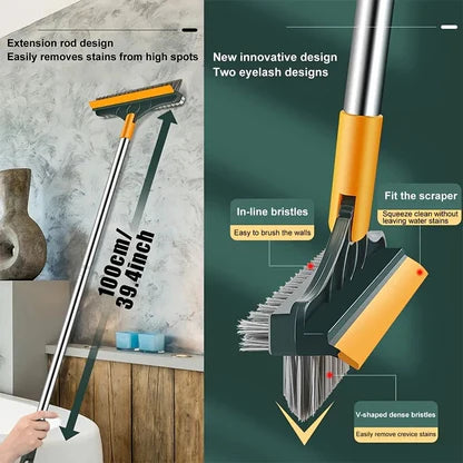 [FREE HOME DELIVERY] 3 in 1 Floor Scrub Brush with Squeegee, Floor Scrub Brush with Long Handle, 180° Rotating Brush Head for Floor Kitchen Wall Deck Tile Cleaning