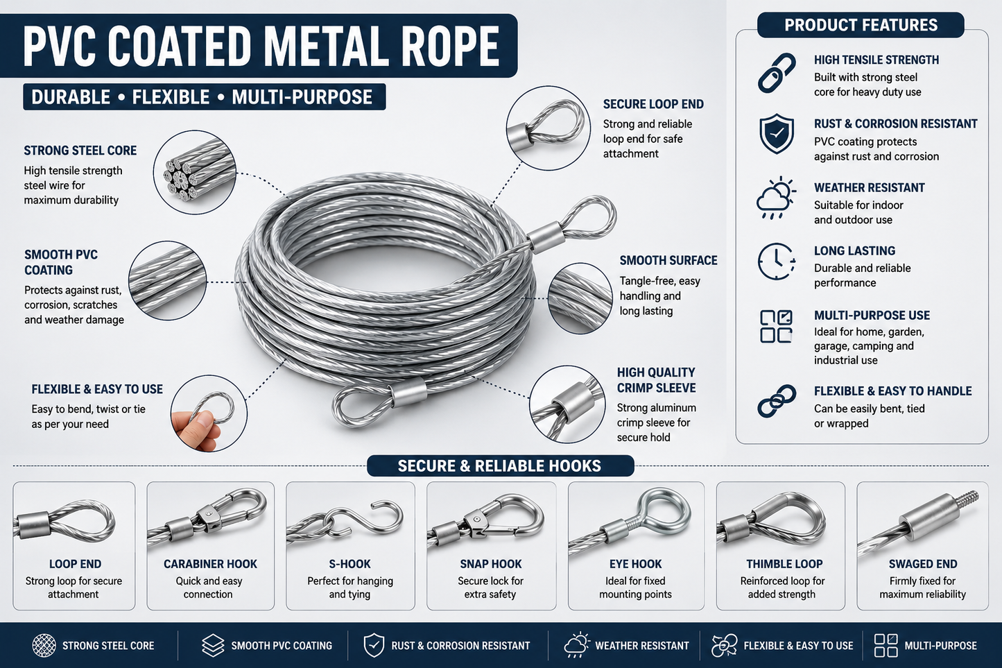 Premium Stainless Steel PVC Coated Clothesline – Heavy-Duty Rust-Resistant Drying Wire