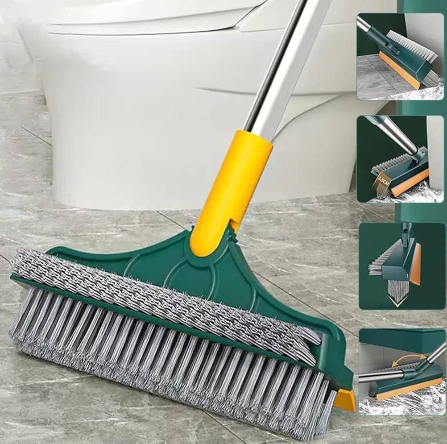 [FREE HOME DELIVERY] 3 in 1 Floor Scrub Brush with Squeegee, Floor Scrub Brush with Long Handle, 180° Rotating Brush Head for Floor Kitchen Wall Deck Tile Cleaning