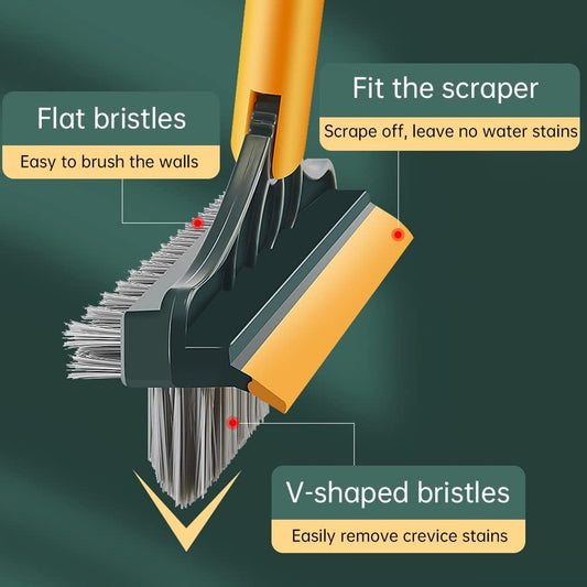 [FREE HOME DELIVERY] 3 in 1 Floor Scrub Brush with Squeegee, Floor Scrub Brush with Long Handle, 180° Rotating Brush Head for Floor Kitchen Wall Deck Tile Cleaning