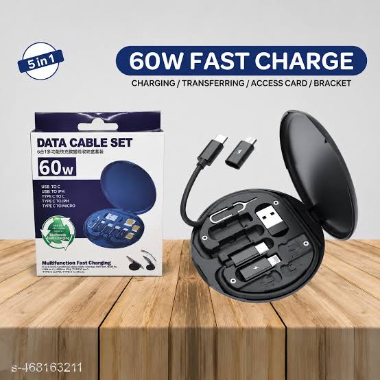 (Free Home Delivery) 5-in-1 60W Fast Charging Cable Storage Box | All-in-One Multi Charging Kit with Phone Stand |