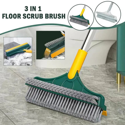 [FREE HOME DELIVERY] 3 in 1 Floor Scrub Brush with Squeegee, Floor Scrub Brush with Long Handle, 180° Rotating Brush Head for Floor Kitchen Wall Deck Tile Cleaning